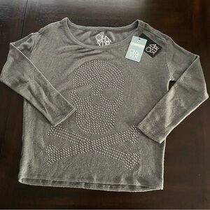 NWT CHASER Bliss Super Soft Silver Skull Knit Long Sleeve Pullover Top Grey S